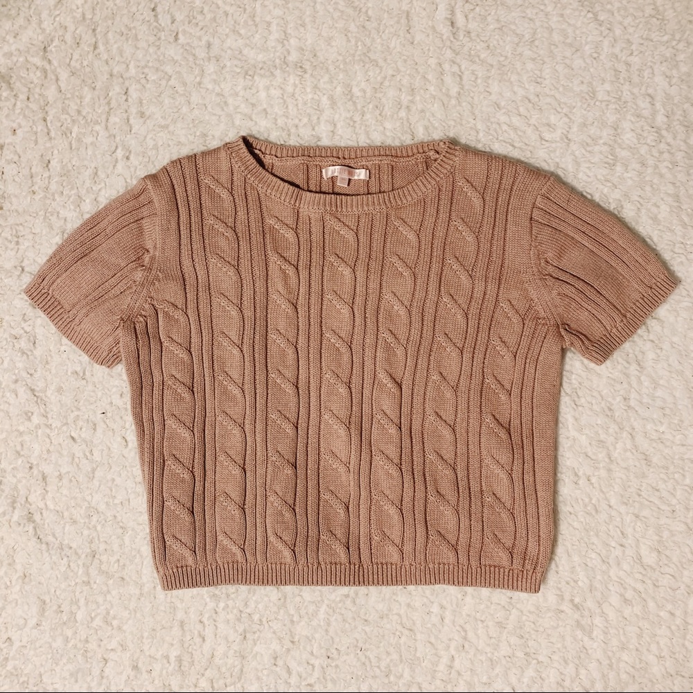PACSUN Tan Knit Sweater Short Sleeve